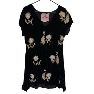 Johnny Was Black Floral Velvet Dress Size Large